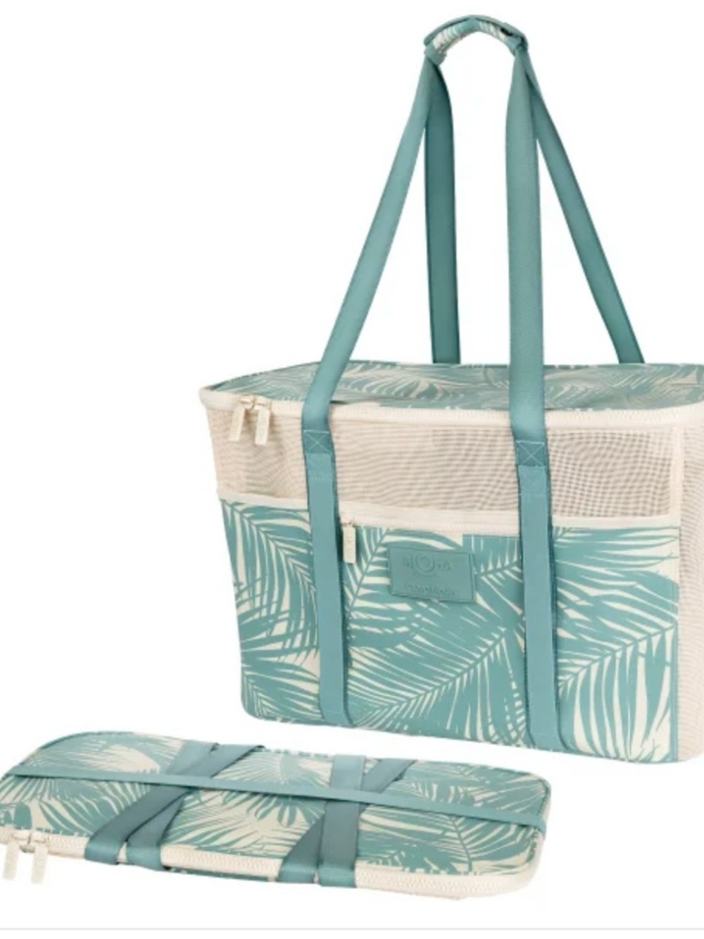 ALOHAS Collapsible Tote Beach Bag - Teal and Cream